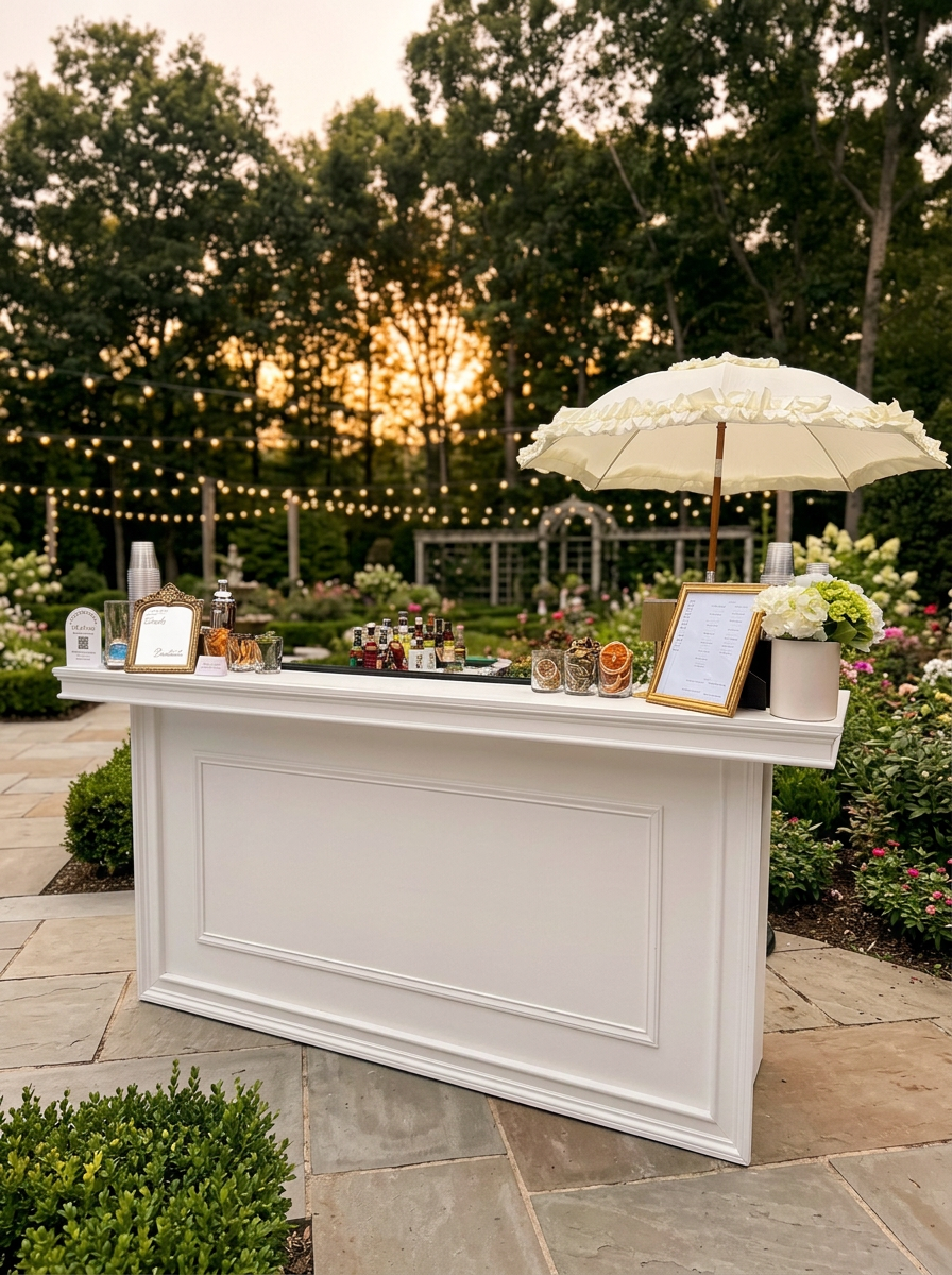 Elegant mobile bar setup at golden hour on Long Island